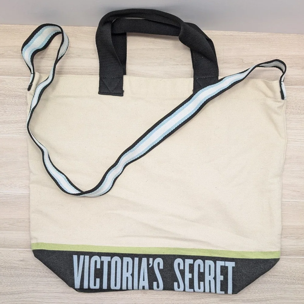 Victoria's Secret Cream and Navy Tote Striped Strap - No Cooler, Tote Only